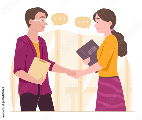 Businessperson Shaking Hands for Collaborate to Working for Co-Working and Business Partnership Concept Illustration