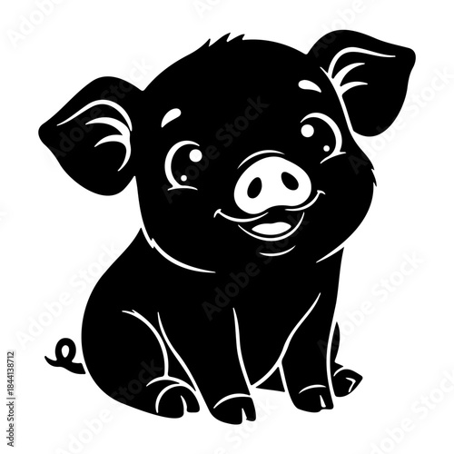 Cute black and white piglet sitting