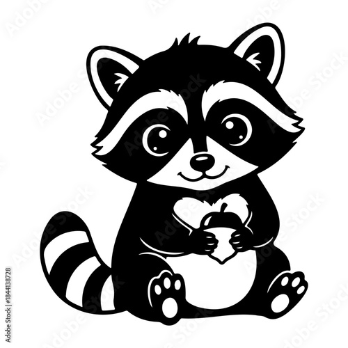 Cute raccoon holding apple
