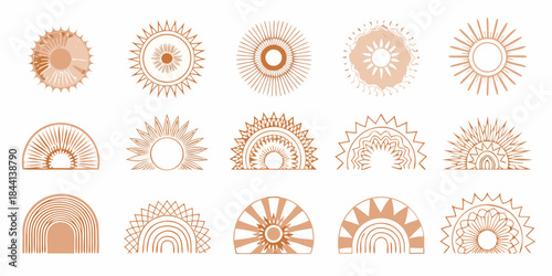 Boho sun and rainbow vector illustrations in neutral tones