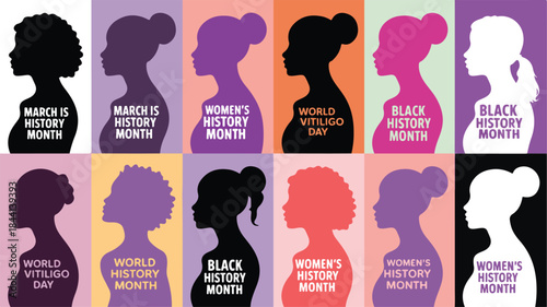 Diverse Female Silhouettes Celebrating History Month and Global Awareness Days