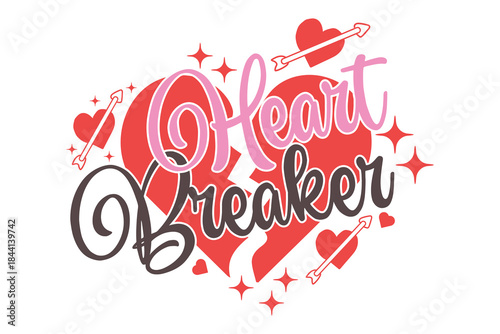 Heartbreaker Broken Heart T-Shirt, Cute Pink Red Heart Breaker Arrow Valentine Graphic Tee

