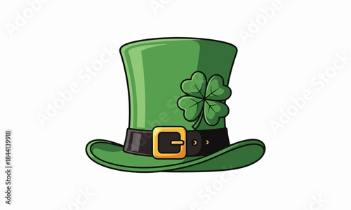 A cartoon illustration of a green leprechaun hat adorned with a shamrock.