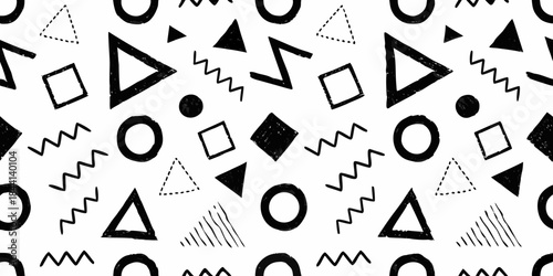 Abstract geometric shapes in black and white a seamless pattern design