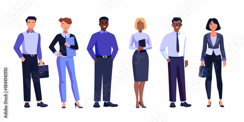 Diverse group of business professionals standing in a row casual office attire