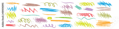 Colorful abstract hand drawn lines and messy brush strokes. Colorful dry brush marks, pencil squiggles and scribbles. rough highlighters, chalk strokes, pencil dividers symbol. vector illustration.