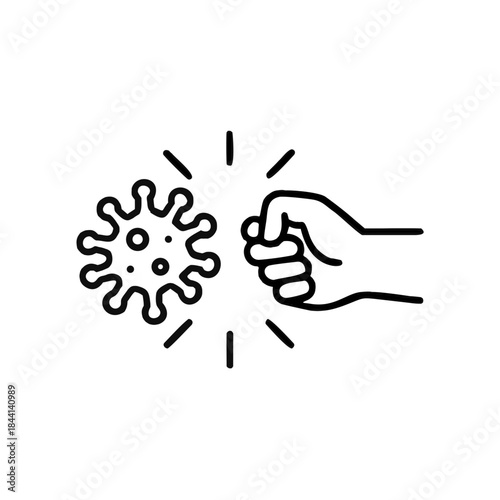 fist kick by bacteria icon in line style, protect on virus isolated on white background , symbol conquer infection disease, protection virus business concept, vector illustration