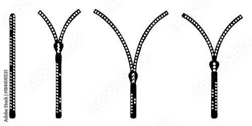 Zipper icon set, open and closed zipper isolated on white background, vector Illustration