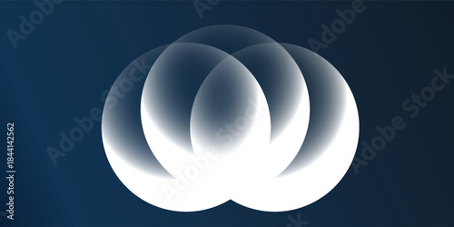 Abstract white overlapping glowing circles on a dark blue background creating a modern and fluid design.