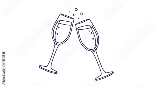 Two glasses of bubbly champagne clinking together in a celebratory toast