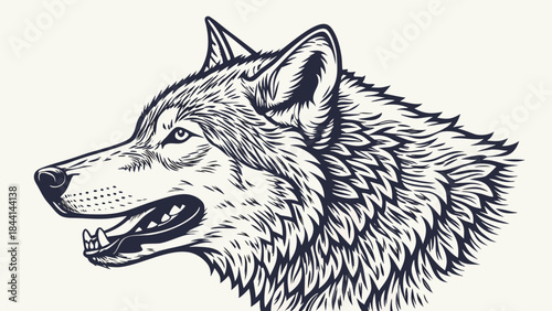 Detailed sketch of a wolf's head in profile, showing its open mouth and sharp teeth with a wild, determined expression.