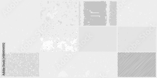 Abstract gray textures and patterns arranged in a grid like composition