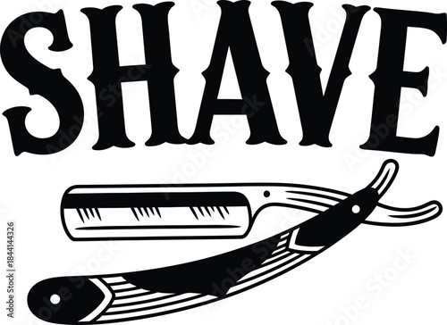 Straight razor shaving tool vector illustration with Shave text for barber shop services on a transparent background.
