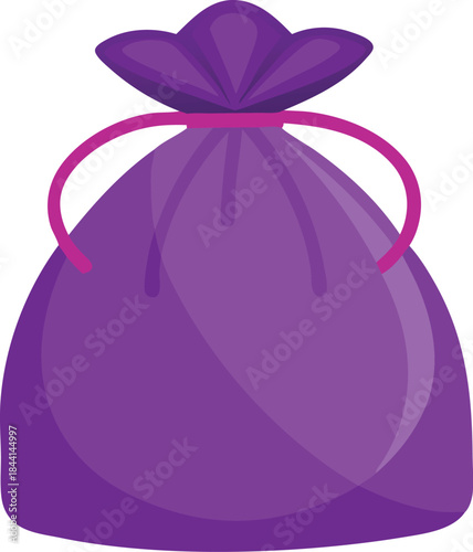 Purple drawstring gift bag with pink ribbon and handles