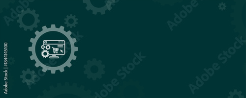 E-commerce configuration vector banner featuring online shopping cart on screen with copy space