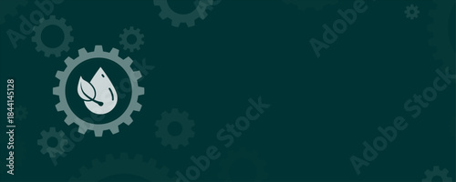 Water conservation mode vector illustration with drop and leaf icon inside gear copy space