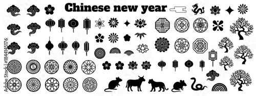 Chinese new year black white ornament icons