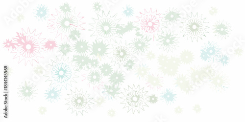 A pastel background featuring numerous delicate flower shapes in varying shades