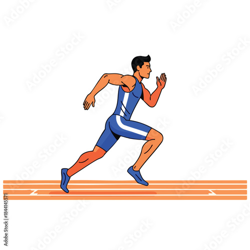 Illustration of a sprinting athlete in a blue uniform on an orange track