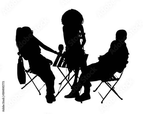 Three friends enjoying drinks together outdoors on a sunny day.