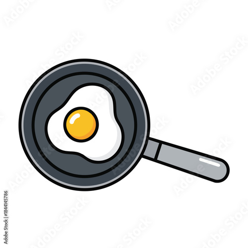 A pan containing a fried egg. Simple illustration on white background