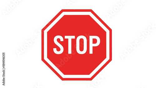 An isolated red octagon stop sign vector illustration on a white background serves as a traffic road signal symbol for safety and caution in driving law