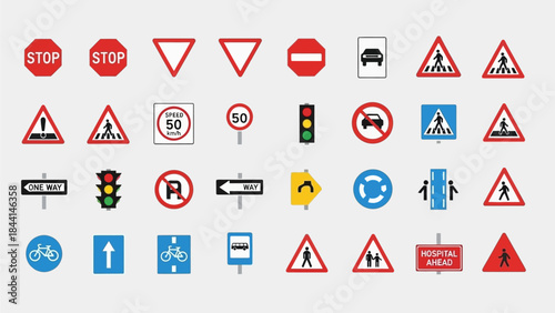 Traffic sign warning vector illustration set of safety road symbols and danger hazard icons