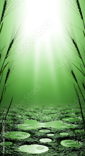 Wallpaper Mural Enchanting green landscape with water pools and wheat grass stalks Torontodigital.ca