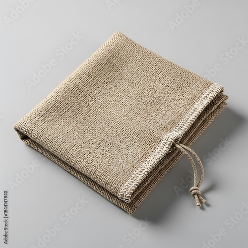 Wallpaper Mural Folded burlap sack with drawstring closure on neutral gray surface Torontodigital.ca