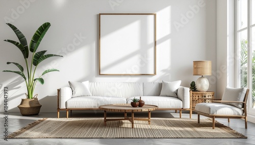 Cream luxury living room frame mockup