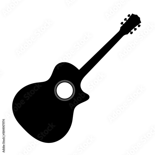 Accoustic guitar with cutaway auditorium body shape icon symbol. Vector illustration EPS 10 isolated on white background.
