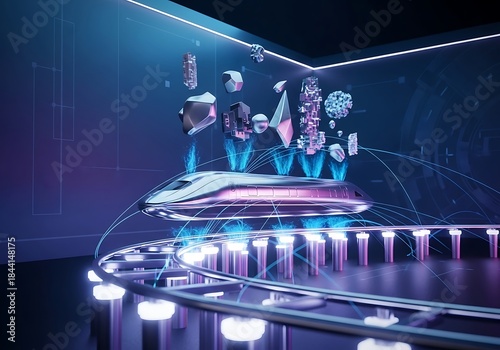 Wallpaper Mural Futuristic rail transport innovation with holographic projections on train Torontodigital.ca