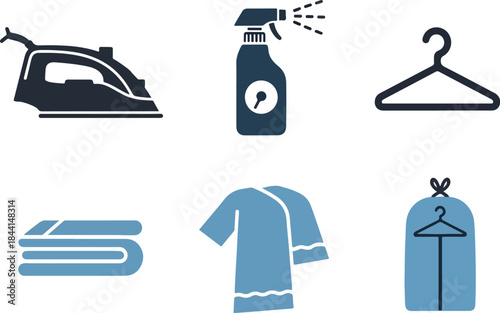 Six laundry and garment care icons arranged in two rows