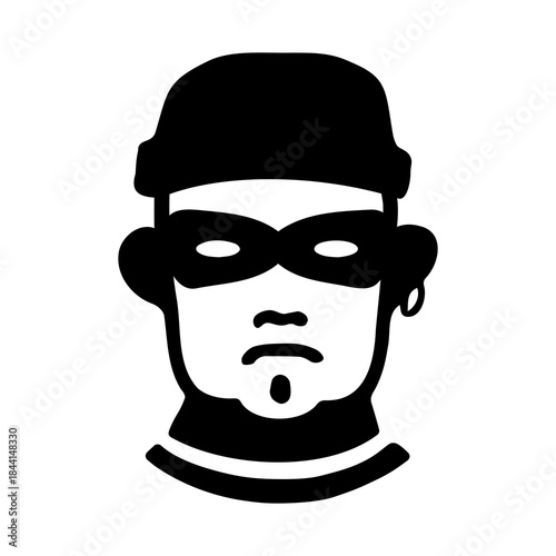 A burglar, thief, robber or bandit icon wearing mask illustration. Simple editable EPS 10 vector drawing for graphic and web design. 