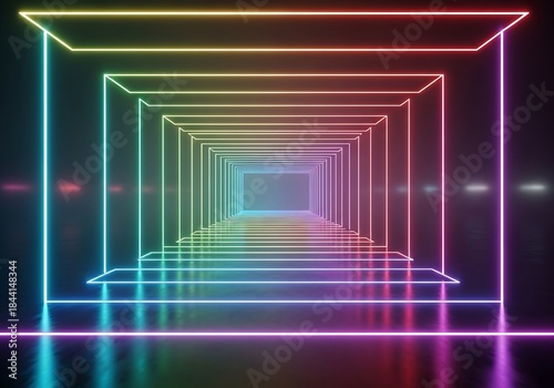 Wallpaper Mural Geometric neon corridor with vibrant rainbow colors and dark background Torontodigital.ca
