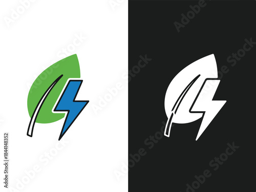 Eco-Energy Icon: A symbolic illustration merges the freshness of a vibrant leaf with a bold lightning bolt, representing sustainable energy and environmental consciousness.