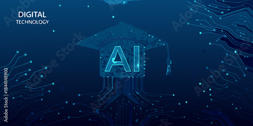 Artificial intelligence concept with digital technology circuit and data flow background