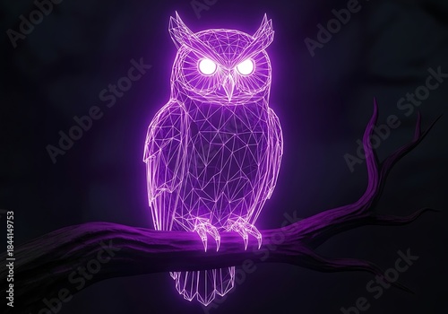 Wallpaper Mural Luminous purple geometric owl figure perches on a branch silhouette Torontodigital.ca