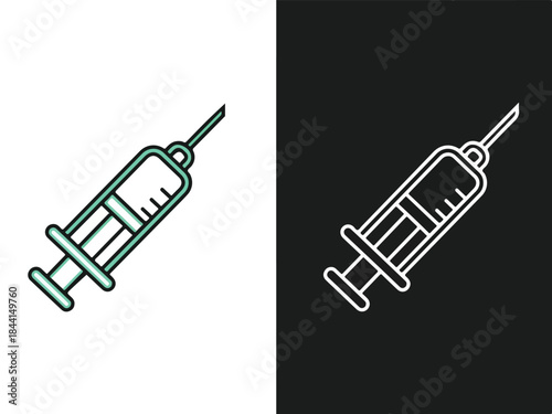 Vaccination Icon: Modern, minimalistic representation of medical tool for administering medication, often related to vaccination, illustrating healthcare and prevention concepts.