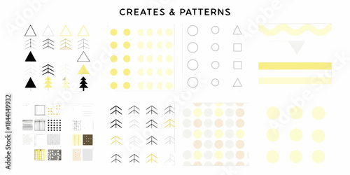 Geometric shapes and patterns in varying shades of yellow and grey
