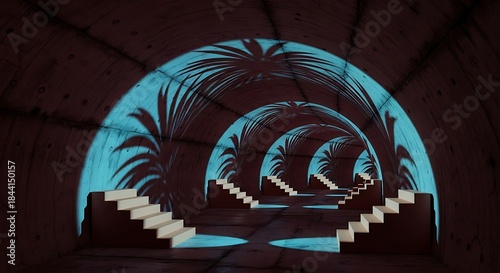 Wallpaper Mural Mystical tunnel with staircase and exotic foliage light patterns display Torontodigital.ca