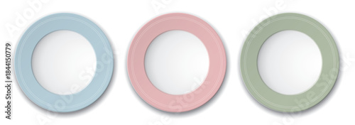 Top view of empty green, blue and pink dish isolated