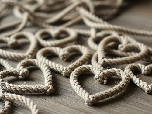 Wallpaper Mural Rustic hearts formed from natural rope, lying casually on wooden surface Torontodigital.ca