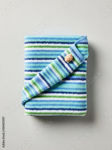 Wallpaper Mural Striped baby hooded towel in soft blue, green and white tones Torontodigital.ca