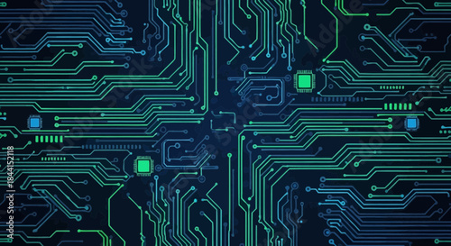 Abstract futuristic circuit board illustration evoking technology and innovation background