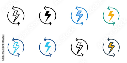 Energy recycle icon set multiple style vector collection. Editable Stroke 
