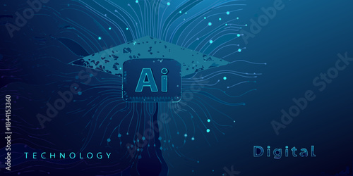 Artificial intelligence eye concept with digital network and technology elements