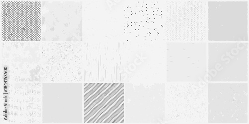 A grayscale composition of nine textured squares with varied patterns and densities
