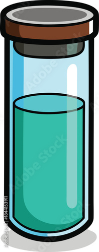 Glass jar with blue liquid and wooden lid cartoon illustration