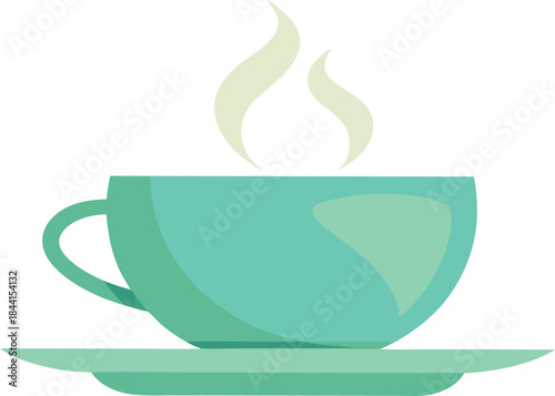 Turquoise cup of hot steaming coffee on a saucer